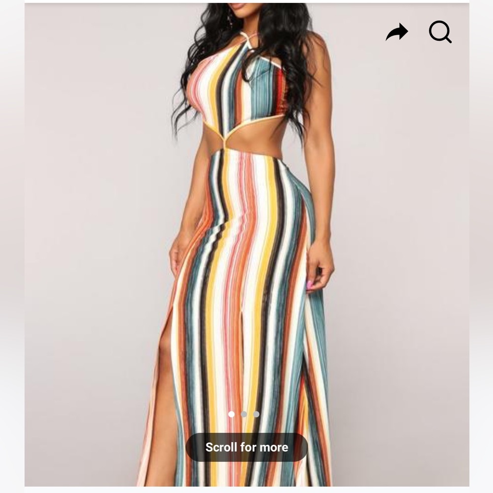 Fashion Nova Multicolor Striped Maxi Dress - Teal, Coral, Yellow, White, Black - Picture 2 of 4